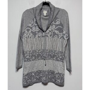 Zenergy by Chico's Elegant Silver Sparkle‎ Tunic Top Large Quiet Luxury Holiday